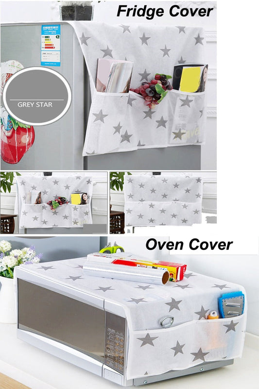 ( Combo Offer )2 Pcs Set Oven Cover and Fridge Cover Kitchen Microwave cover Waterproof Oil Dust Double Pockets Microwave Cover Oven Cover & Fridge Cover