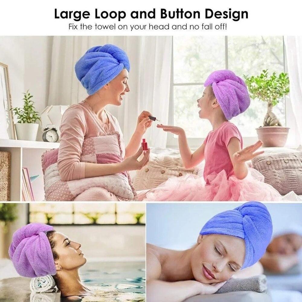 ( PACK OF 2 Towel ) Hair dryer Cap Towel , Microfiber Hair Towel Turban With Button